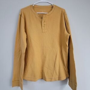 Sonoma Yellow Henley Thermal Men's Size L Baselayer Cotton Waffle Knit Outdoors